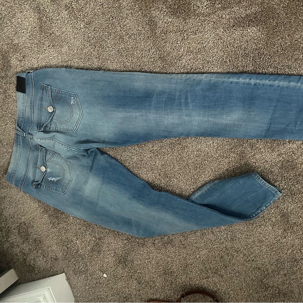 True Religion Blue Straight Leg Jeans with Distressed Details - Picture 6 of 6
